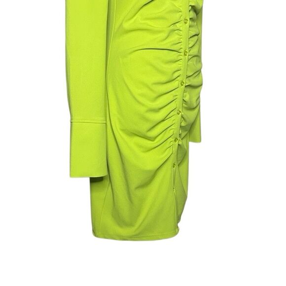 H&M Lime Green Long Sleeve Draped Shirt Dress Size S Button Front Ruched V-neck - Picture 6 of 15